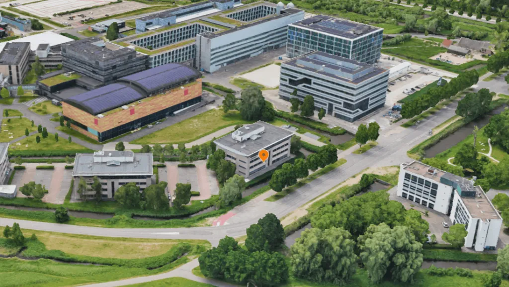 Aerial view of Science Park Amsterdam with the Matrix 2 building marked